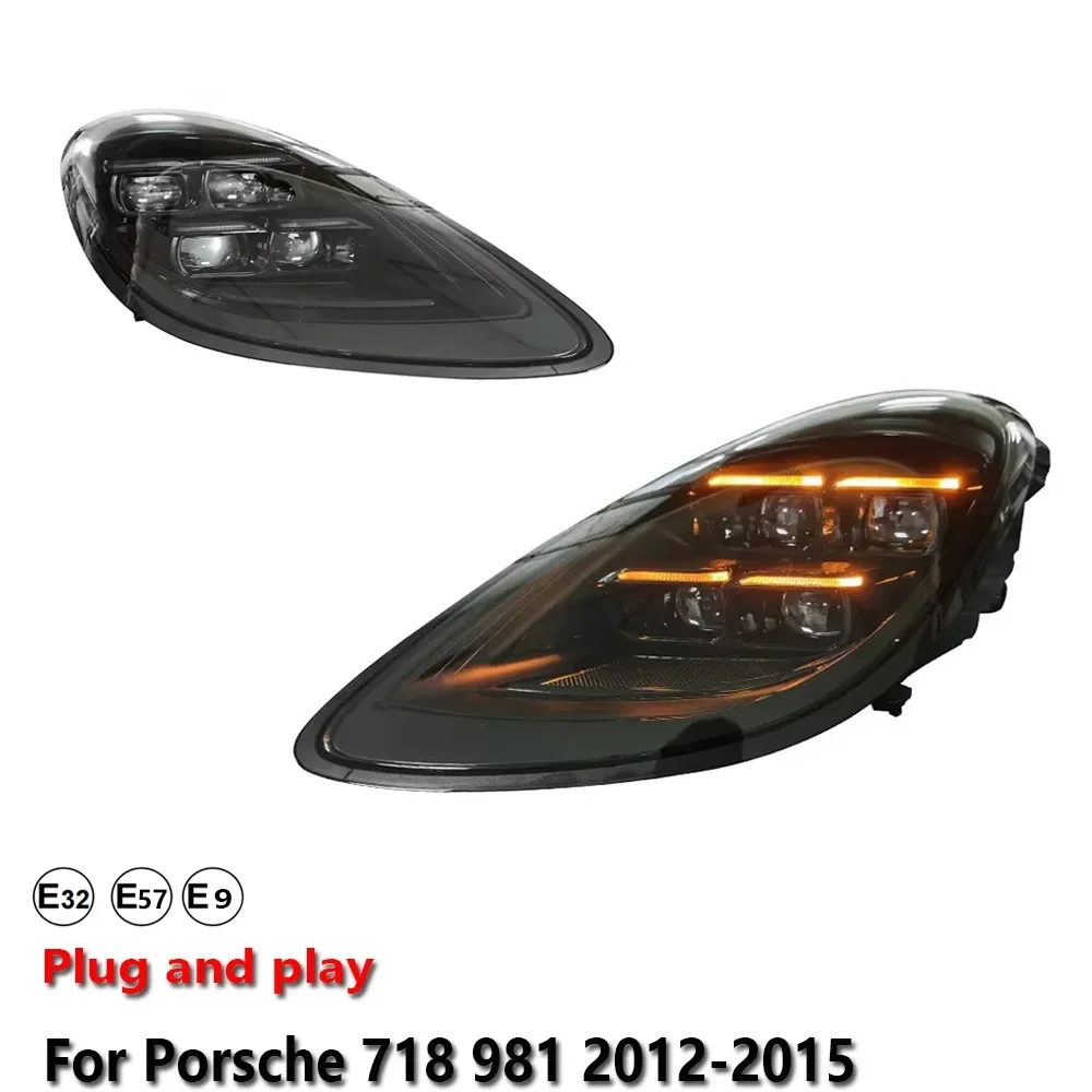 KQX Car Accessories LED Headlights Light For Porsche 718 981 2012-2015 DRL Projector Front Headlamp Turn Signal Lamp Plug And Pl