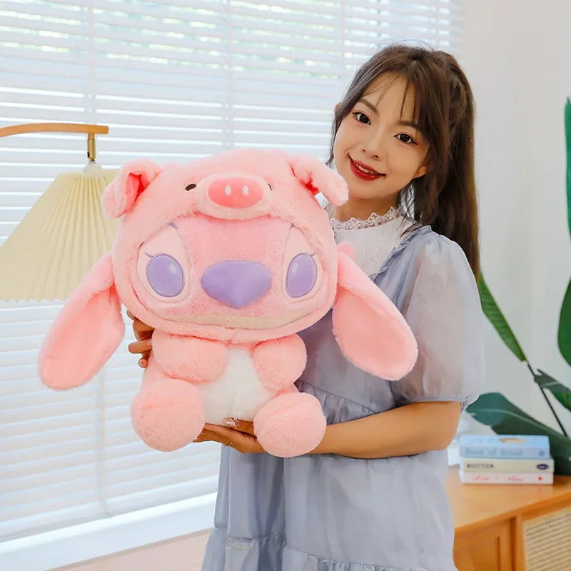 80cm Big Size Disney Transformation Stitch Angel Doll Filled with Soft Plushies Animation Pillow Soothing Doll Birthday Gift