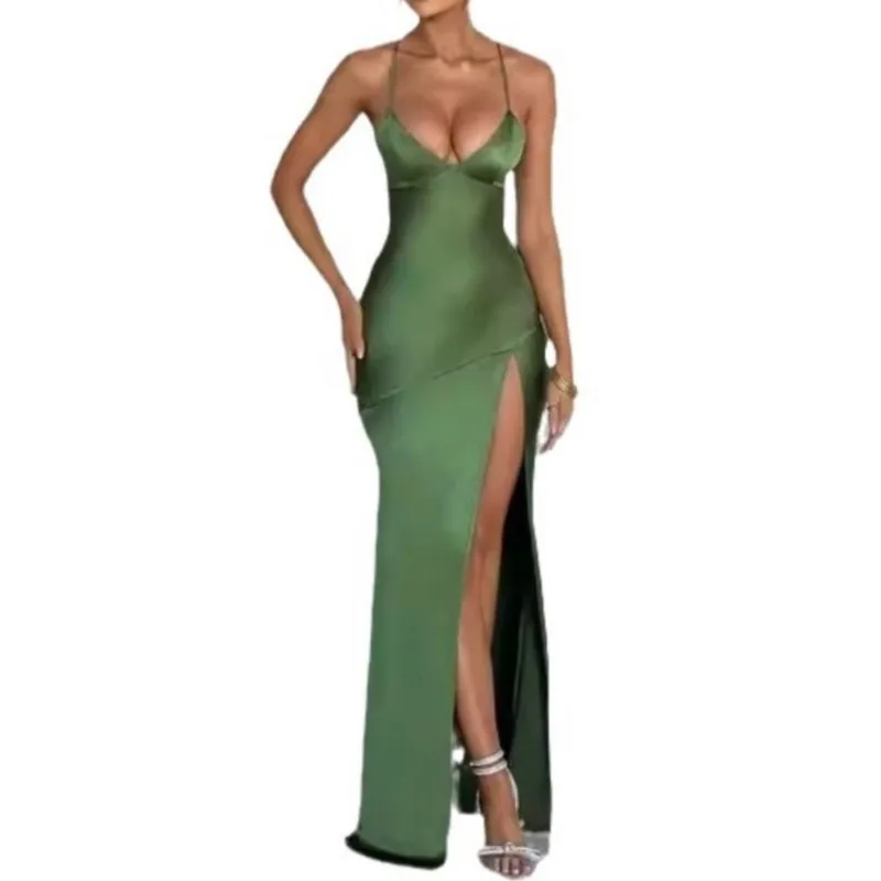 ผ้าพันคอสตรีBackless ElegantชุดแยกHemสปาเก็ตตี้Slimค็อกเทลปาร์ตี้คลับแฟชั่นซาตินLace-Up vestidos