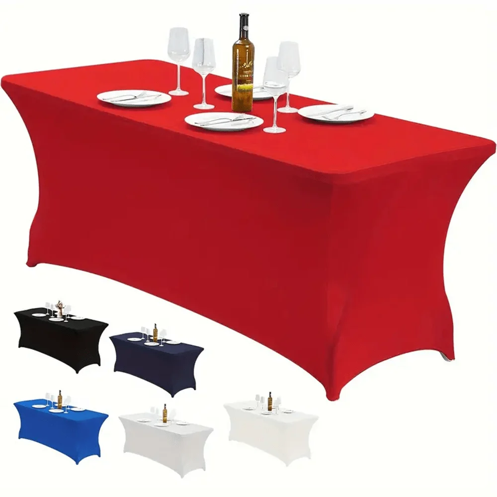 

1 Pc Stretch Spandex Table Cover for Rectangular Folding Tables - Solid Color Fitted Tablecloth for Wedding Banquet Party