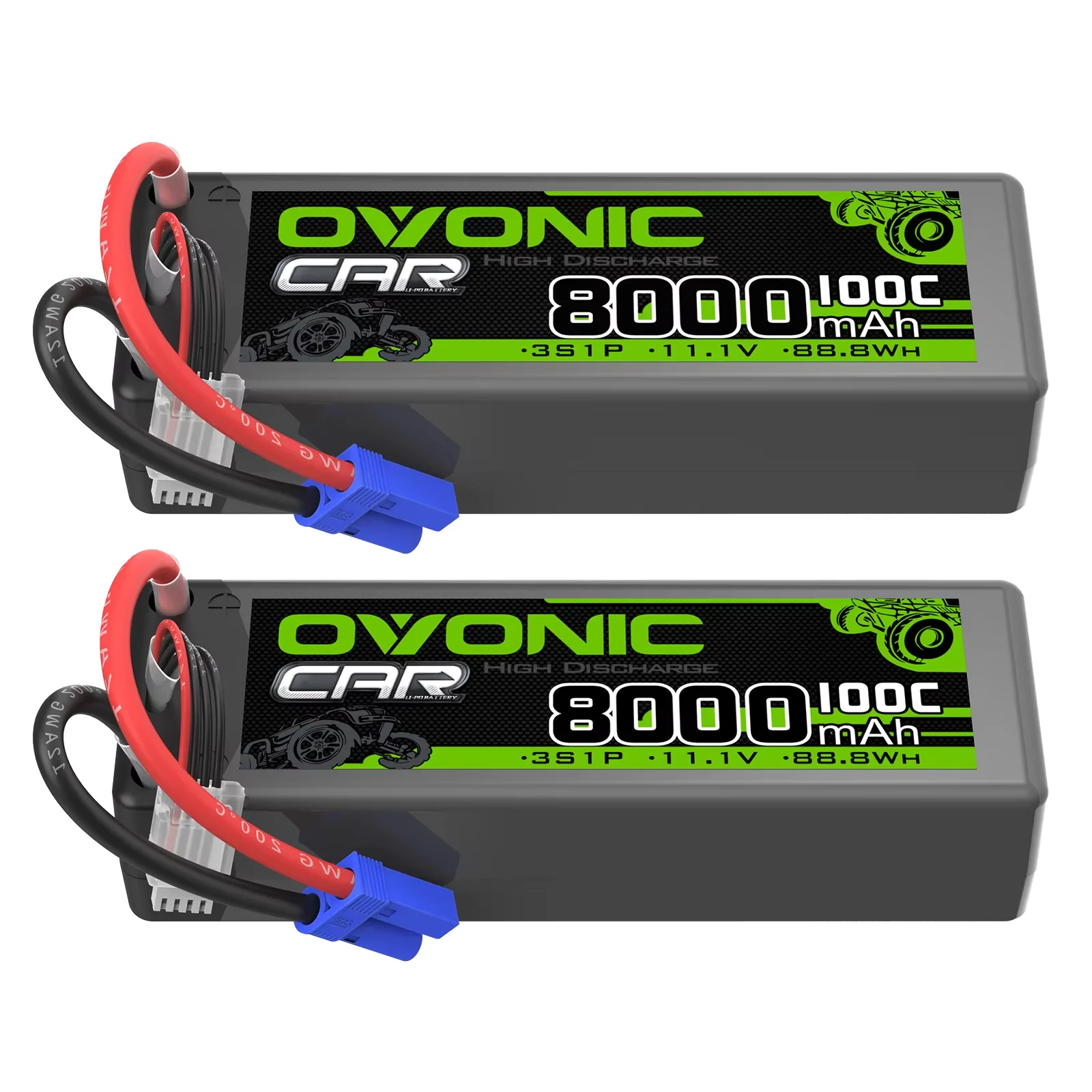 Ovonic 3S 11.1V 8000mAh 100C LiPo Battery EC5 Plug 2 Pack for 1/8 1/7 Scale RC Monster Truck RC Racing Hobby