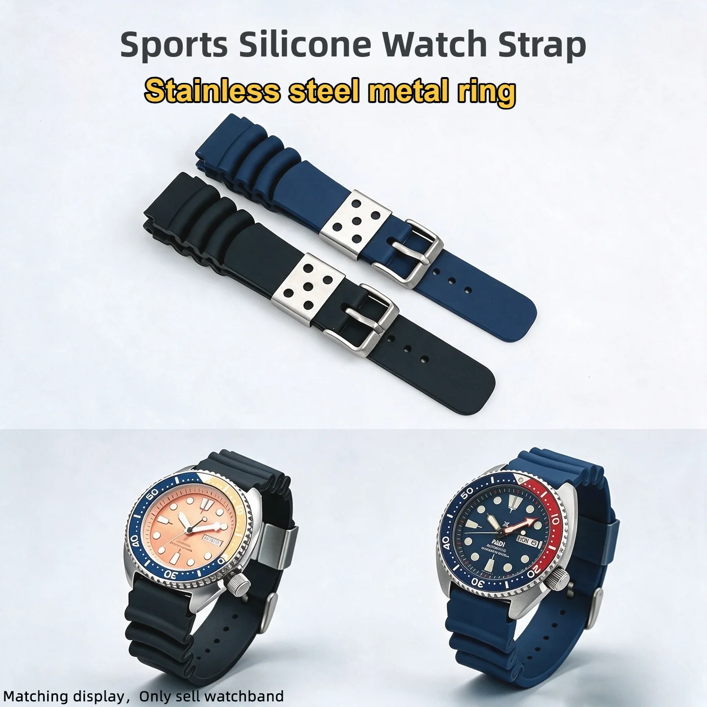 Universal Steel metal ring Silicone Watch Strap 20 22mm For Seiko 5 SKX007 SKX009 Diving Abalone Sports Rubber Watchband Men Acc
