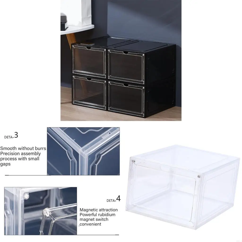 

68UA Clear Shoe Organiser Box for Closet Stackable Shoe Storage Box with Door Space-Saving Storage Bin Shoe Cabinet
