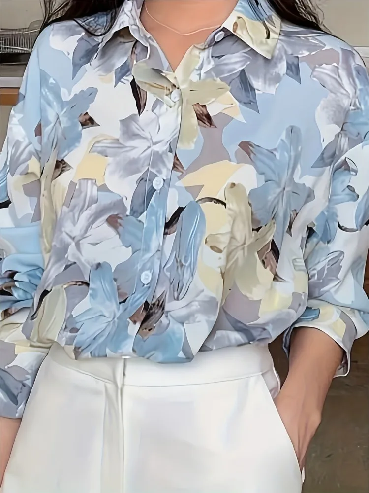 

Casual Floral Print Shirt Women's Fashion Office Holiday Womens Clothing Boho Long Sleeve Button Shirts Tops For Female Clothes