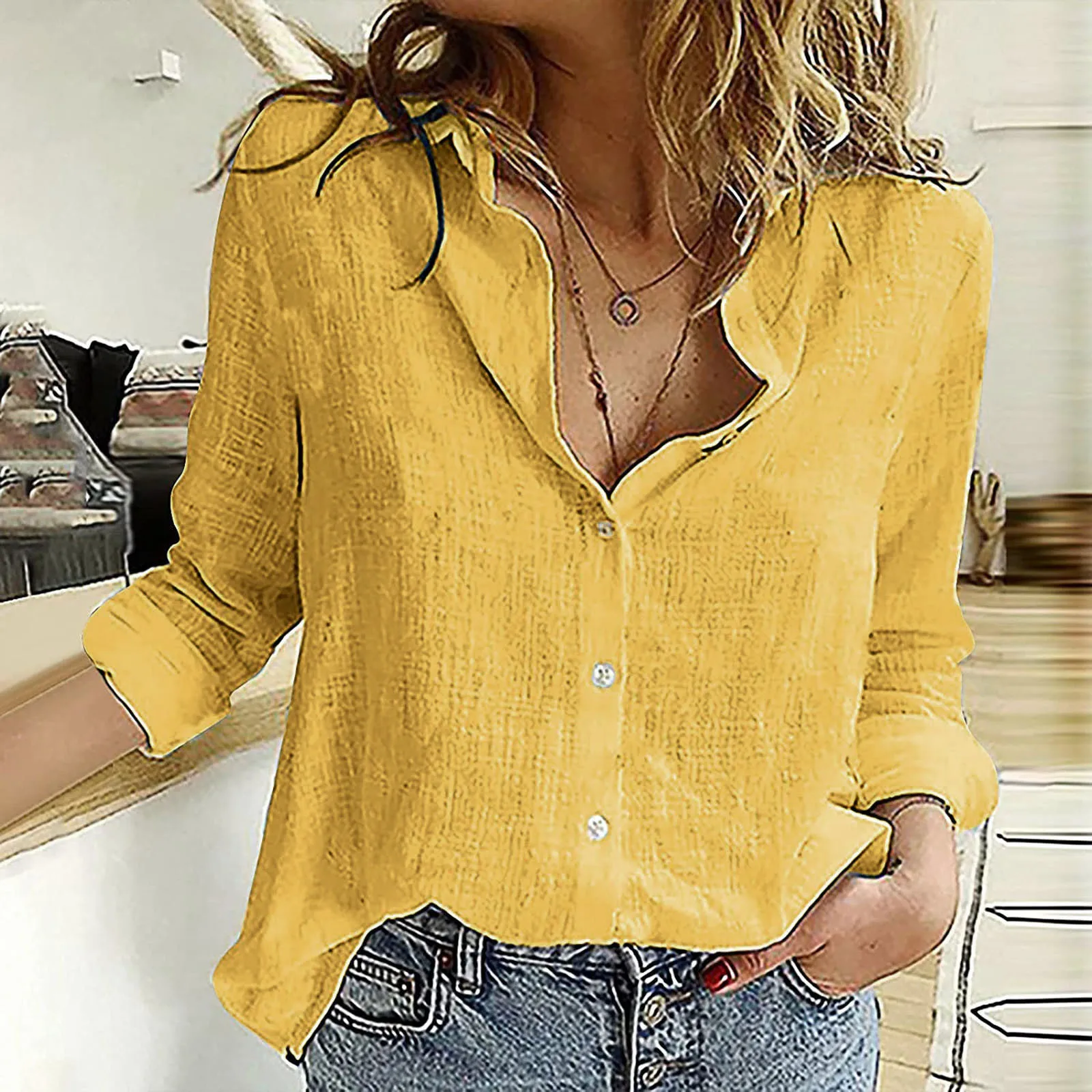 Casual Loose Fit Blouse Stylish Women's Casual Lapel Shirt with Short Sleeves Loose Fit Solid Color Pullover Top for Streetwear