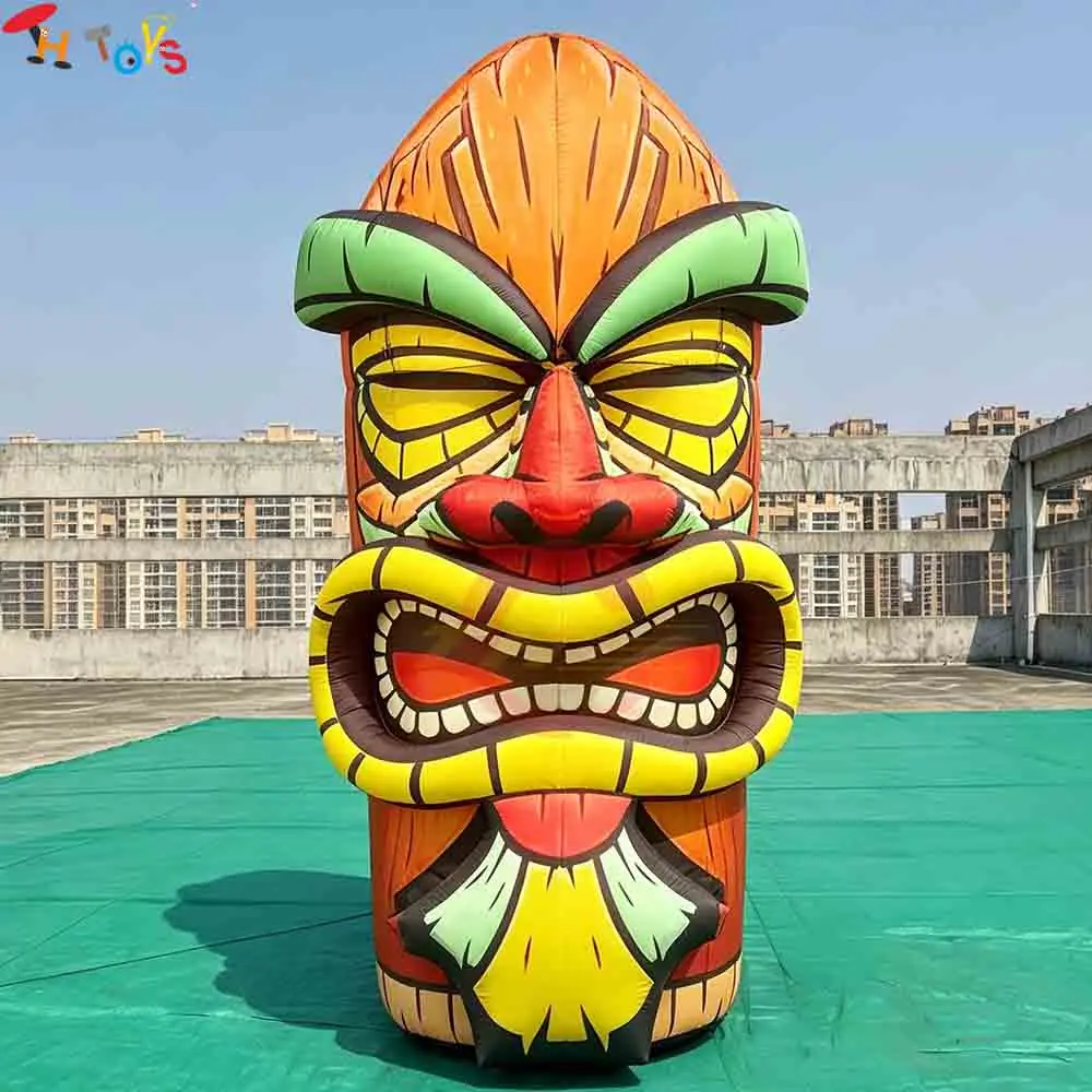 Custom Made Inflatable Tiki Mask Column for Beach Party Decoration 3D Lifelike Inflatable Tutem Cartoon Head Model