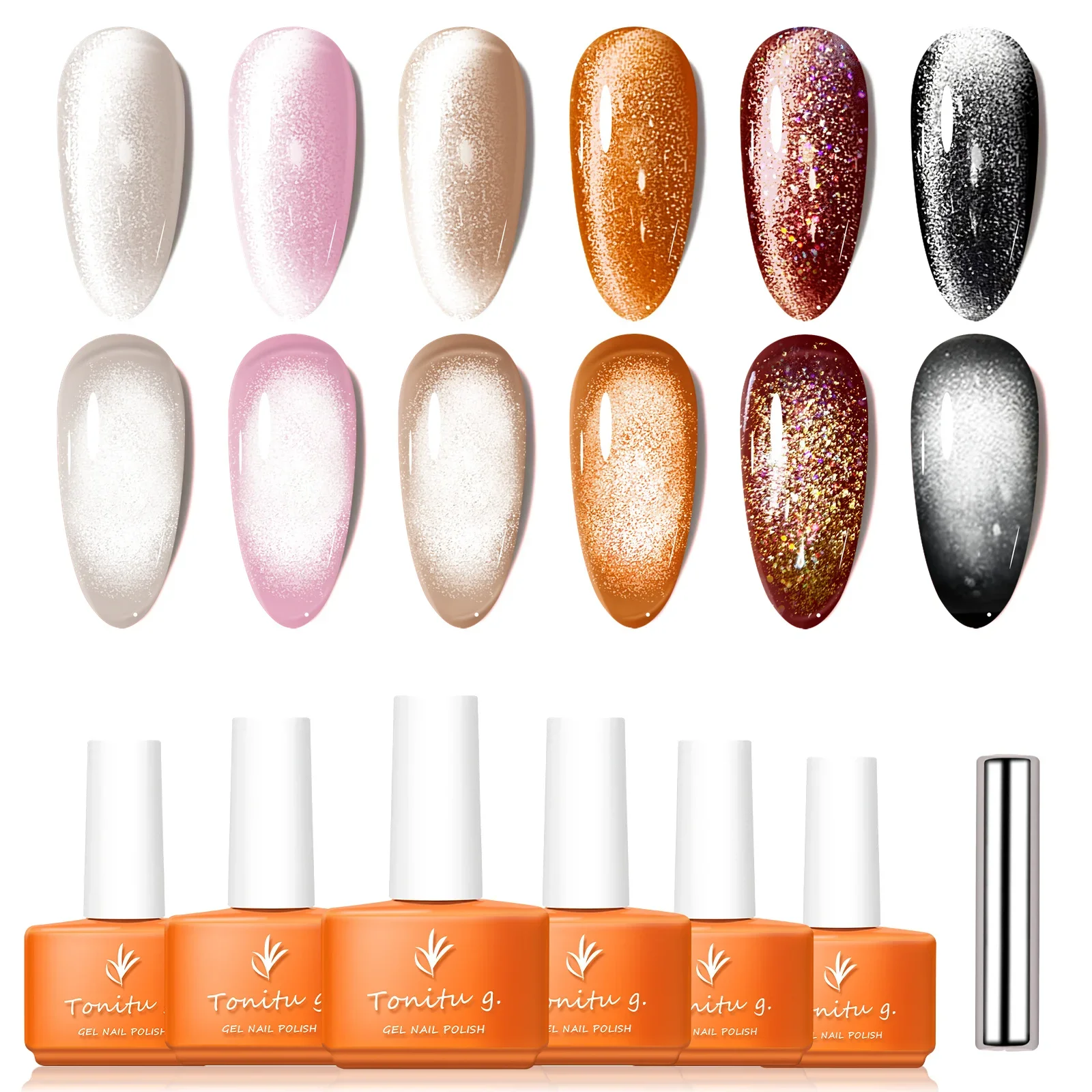 

Cat Eye Nail Gel Set,Holographic Magnetic Gel Polish,Soak Off UV/LED 6 Colors Nail Art Kit with Magnet Stick,for Manicure Salon