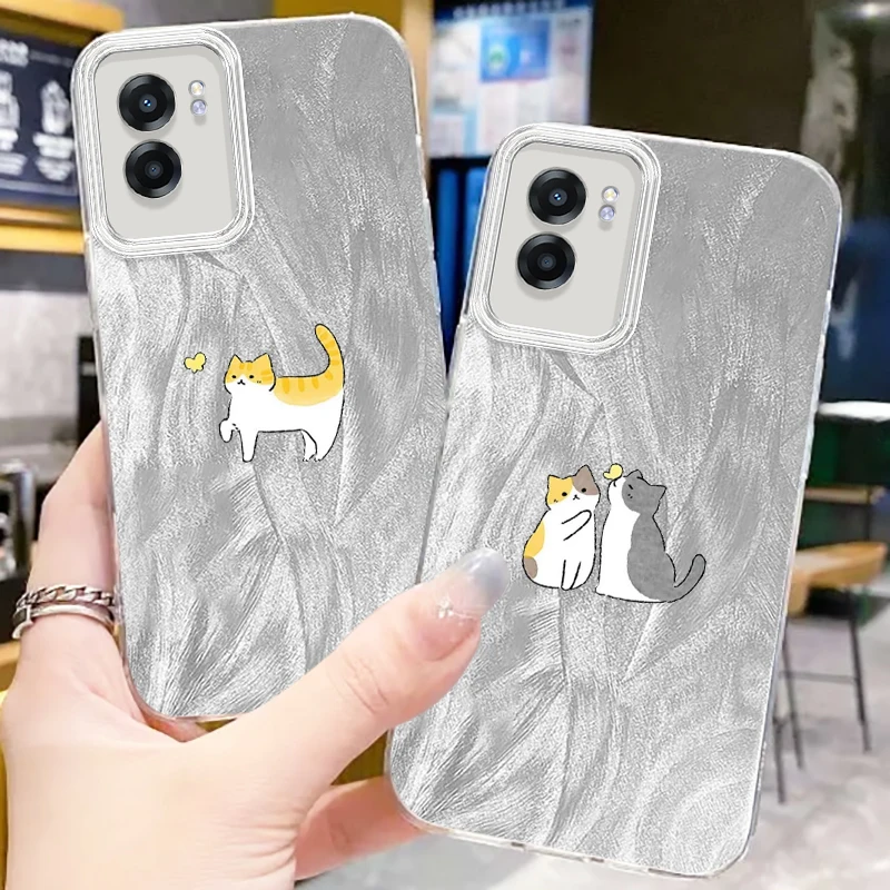 Cartoon Katten Eenvoudig Schattig Voor Oppo A79 A78 A58 A38 A16 A16 A60 A53 A92 A92 A72 A52 A74 A55 A54 A94 5G Veren Garen Zachte Telefoonhoes