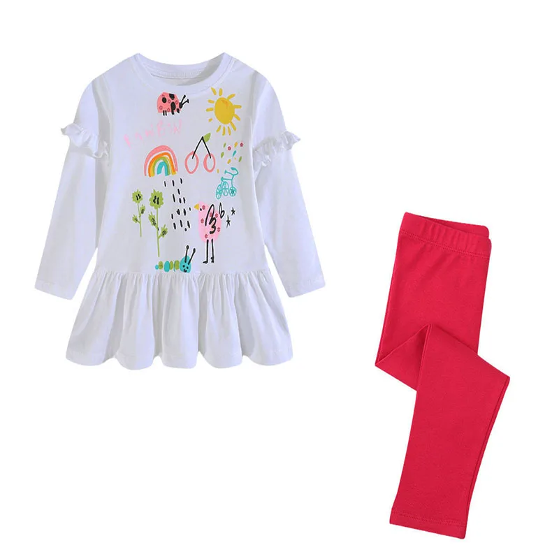 Roupas infantis de algodão 2-7t, camisetas + leggings, 2 peças, conjuntos de camisetas de manga comprida para meninas, roupas para primavera e outono, camisas para crianças pequenas