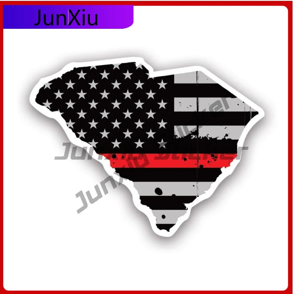

Distressed Thin Red Line South Carolina State Shaped Subdued Us Flag Sticker Creative Decals Fire Firefighter Safety State Flag