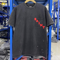 Pocket SAINT Logo T Shirts Men Woman Vintage Loose Washed Short Sleeve Black Crewneck Streetwear Good Quality Summer Top Tees