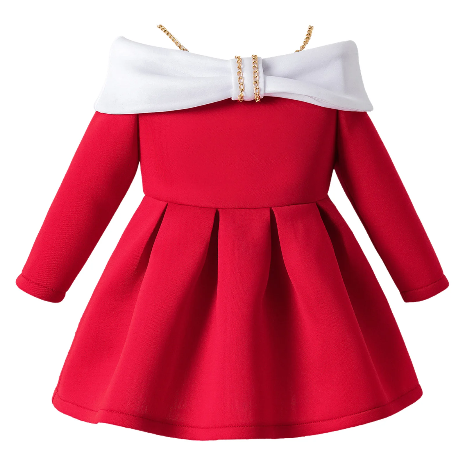 Toddler Baby Girls Big Bow Princess Dresses Off Shoulder Long Sleeve Pearls Dress Vestido for Wedding Pageant Birthday Party