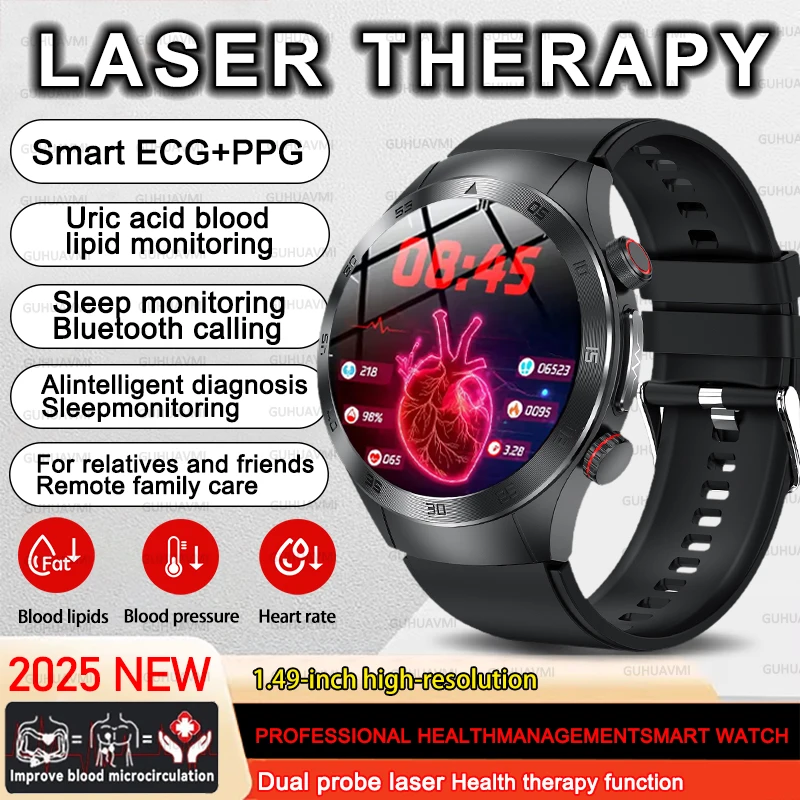 

2025New Precise Laser Therapy Bracelet ECG+PPG Health Smart Watch Blood Pressure Blood Lipid Uric Acid Bluetooth Call SmartWatch