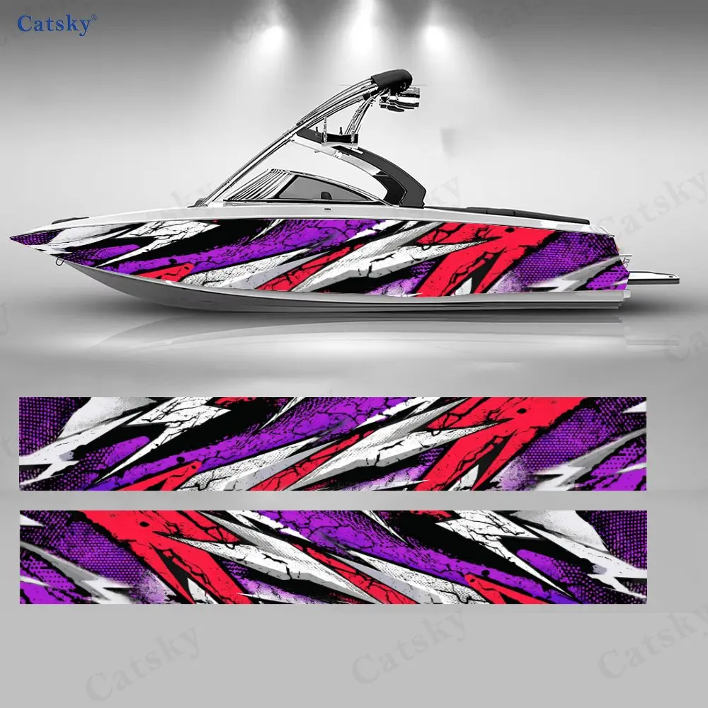 

2 шт. красно-фиолетовых наклеек с граффити для лодок, водонепроницаемые виниловые наклейки из ПВХ для рыболовных судов, прочный и стильный дизайн