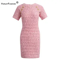 2024 Newest Spring Summer Lady Elegant Style Pink Short Sleeve O-neckline Women Slim Fitted Knit Mini Tassel Dress