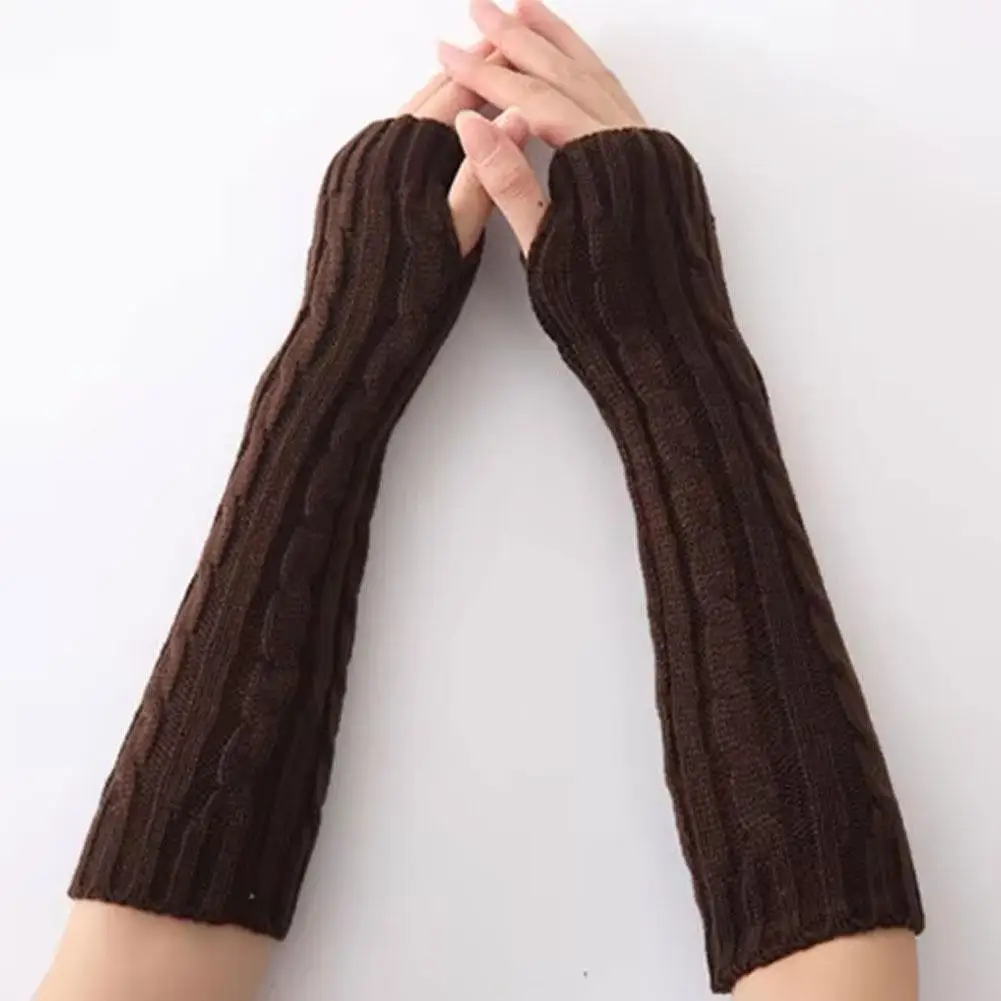 Guantes largos de punto sin dedos para mujer, moda para brazo, muñeca, calentador de manos, informal, medio negro sobre el codo, mitones góticos Punk