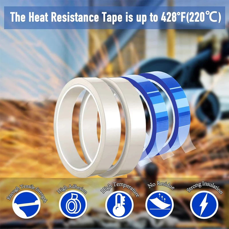 2 Rolls Heat Transfer Tape Heat Resistant Tape For Sublimation High Temp Adhesive Vinyl Thermal Sublimation Press 10/20mm X 33m