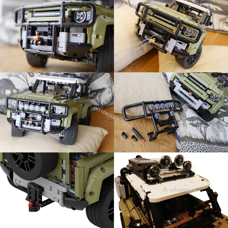 NEW Tow Bull Bar Towbar Lights Hitch Foldable Jack Building Blocks for Defender 42110 Upgrade Trailer DIY Bricks Kids Toy Gift