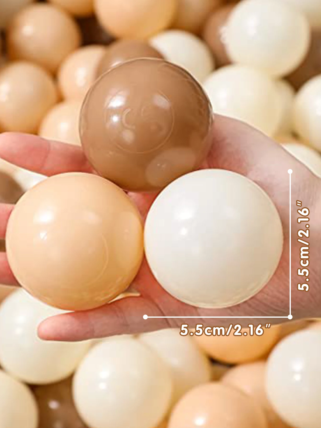 5.5CM 100pcs Soft Ball Pit Balls Crush Proof Plastic Balls With Reusable Net Bag for Kids Coffee Beige Cream Brown Mix Colours