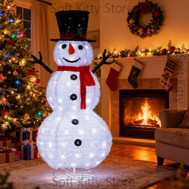 Luminous large retractable folding ornament wrought iron Christmas snowman holiday scene decoration