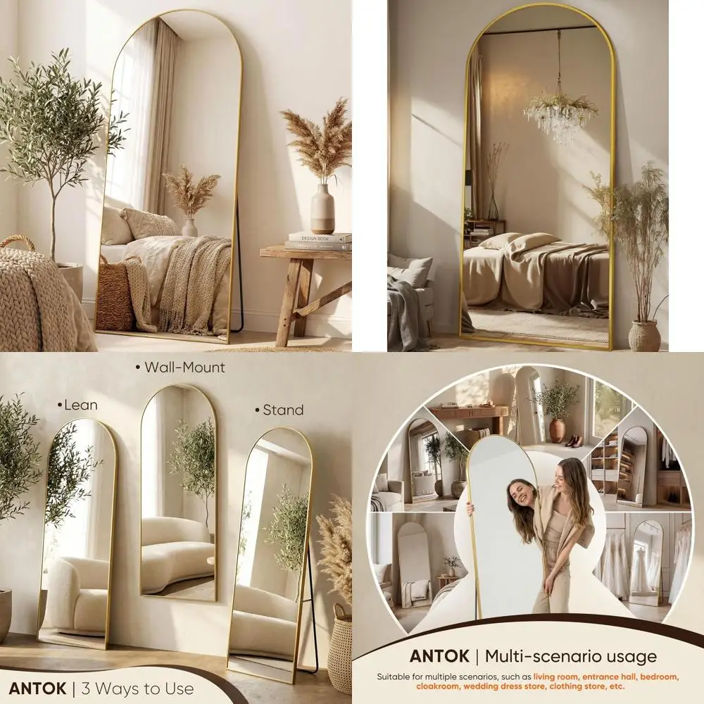 

Зеркало напольное арочное 71 x 28 дюймов с золотой рамой, универсальное для спальни, гостиной, столовой