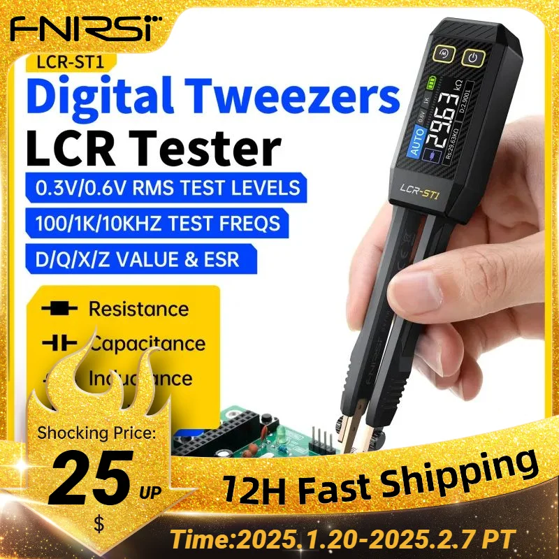 FNIRSI LCR-ST1 Smart Tweezer LCR SMD ESR Tester Resistance Capacitance Inductance Continuity Diode Test Auto Measurement Tools