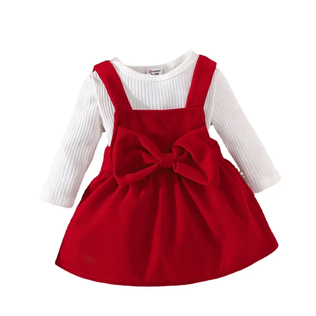 Prowow Newborn Baby Dresses Christmas Ribbed Knit Romper and Red Velvet Overalls Dress For Infants My First New Year Costume