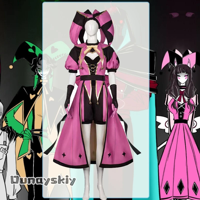 CR cos%Tfc The Freak Circus Columbina Cosplay Costume The Angel Pink Clown Outfit TICKET Halloween Scary Clothing Yandere Horror view 2