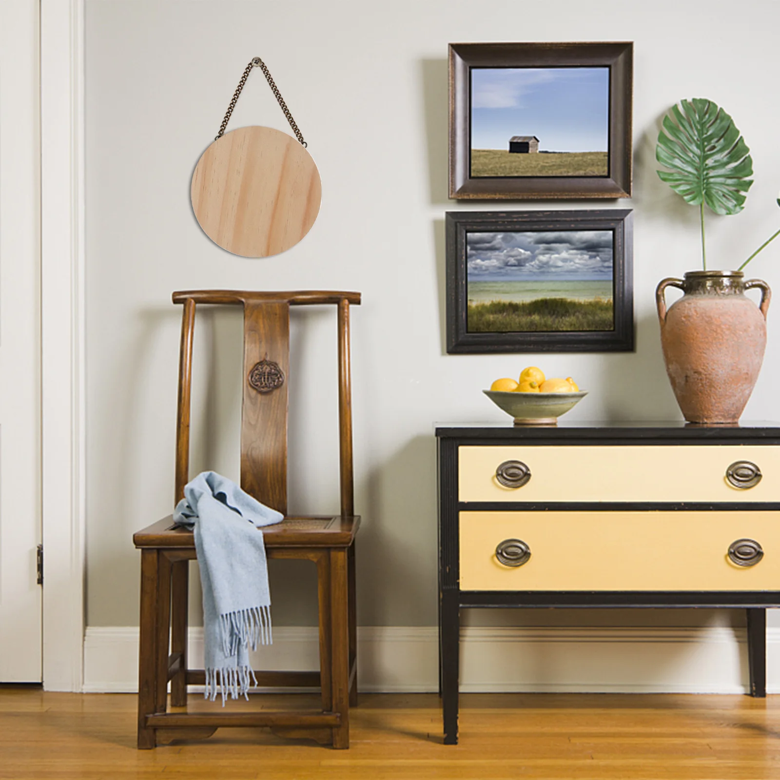 

5Pcs Wooden Board DIY Material Natural Round Craft Plates for Ornament Handmade Work Durable Set Wooden Plate Round Wood Board