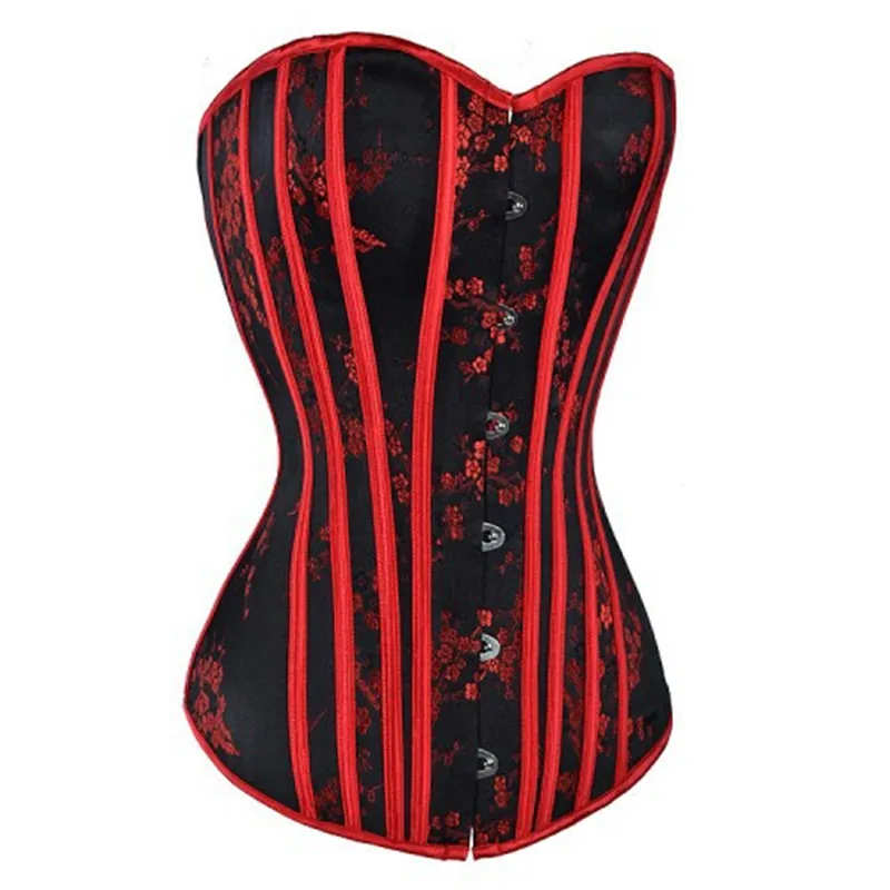 Women corsets and bustiers tops sexy women brocade corset zip vintage floral corselet overbust lingerie ladies lace up korsett