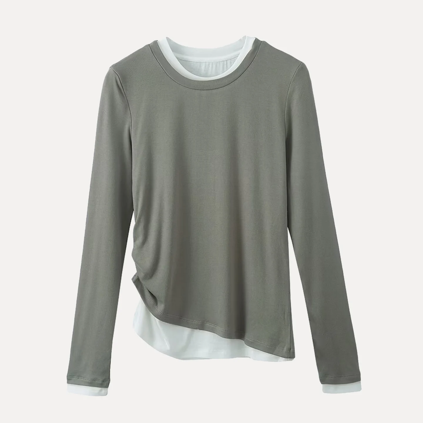 Faionable-Camiseta larga Sve para mujer, Top asimétrico falso de dos piezas con soporte, ropa diaria, otoño 2025, 2025