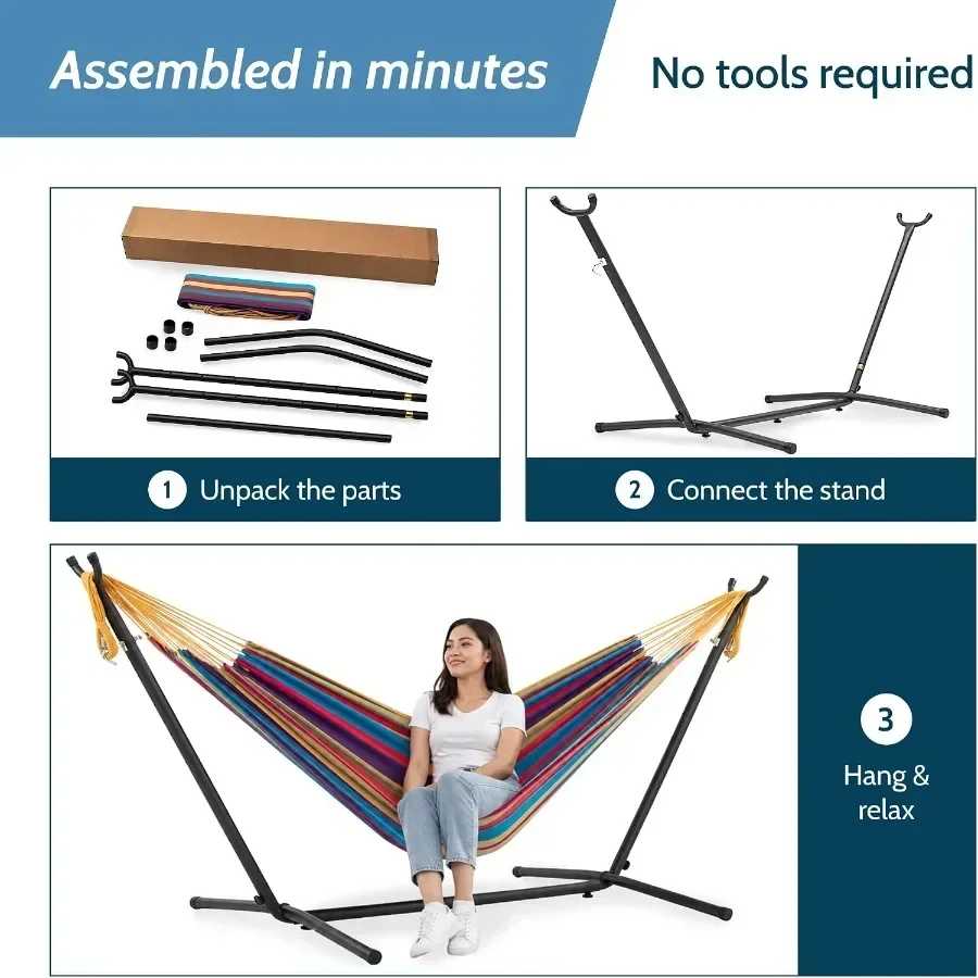Double Hammock with Space Saving Steel Stand, Upgraded End Strings 450 lb Capacity - Premium Carry Bag Included - view 5