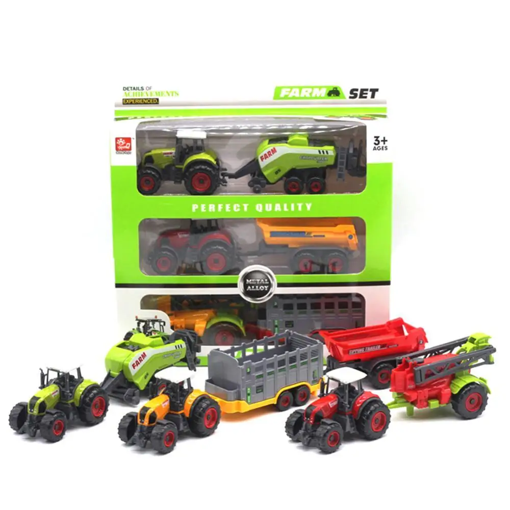 

6Pcs Alloy Farm Trucks Car Model Agricultural Scene Diecast Set Children's Tractor Harvester for Collection Gift for Kids