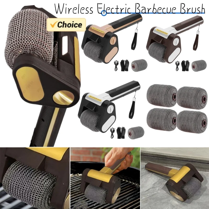 

2025 Brushless Electric Grill Cleaner Rechargeable Wireless Electric Stainless Steel Roller With LED Light Bristle BBQ Accessori