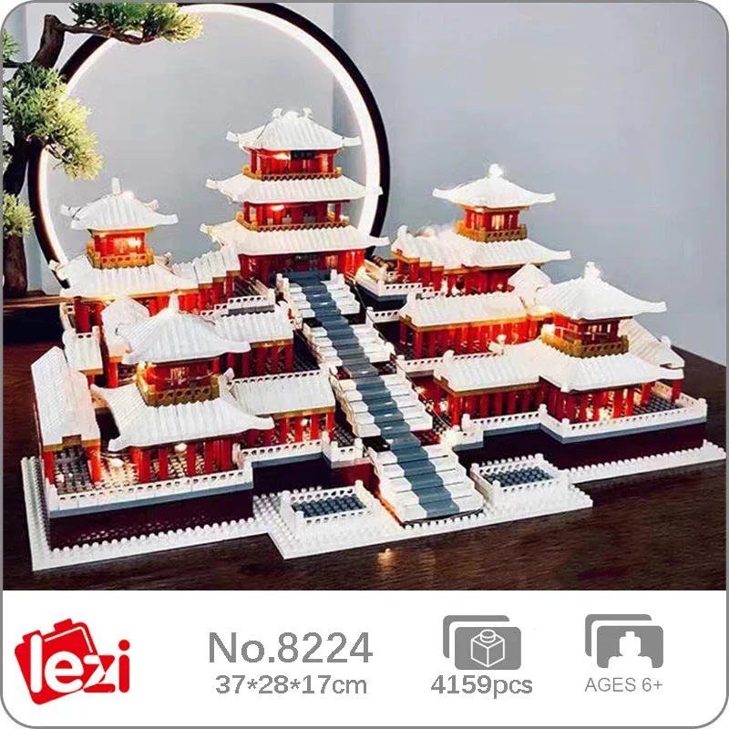 Lezi 8224 World Architecture Winter Snow Epang Palace Ancient Pavilion Model DIY Mini Diamond Blocks Bricks Building Toy No Box