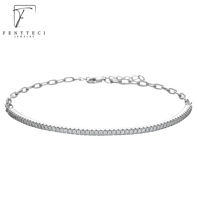 

FENTTECI 1.5 Carat D Color Moissanite Diamond Adjustable Bracelet 100% 925 Sterling Silver Wedding Fine Jewelry Anniversary Gift