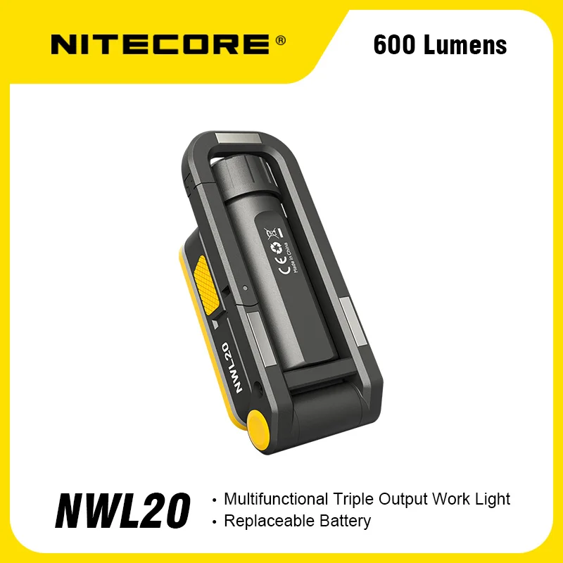 NITECORE NWL20 600 lumens Câble de charge USB-C Lampe de travail triple sortie multifonctionnelle