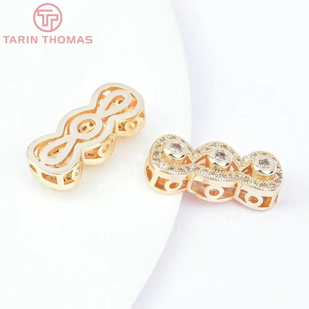 (7137) 2 pezzi 7.5x19MM ottone Color oro 24 carati con perline di zircone fascino gioielli di alta qualità che fanno risultati accessori all'ingrosso