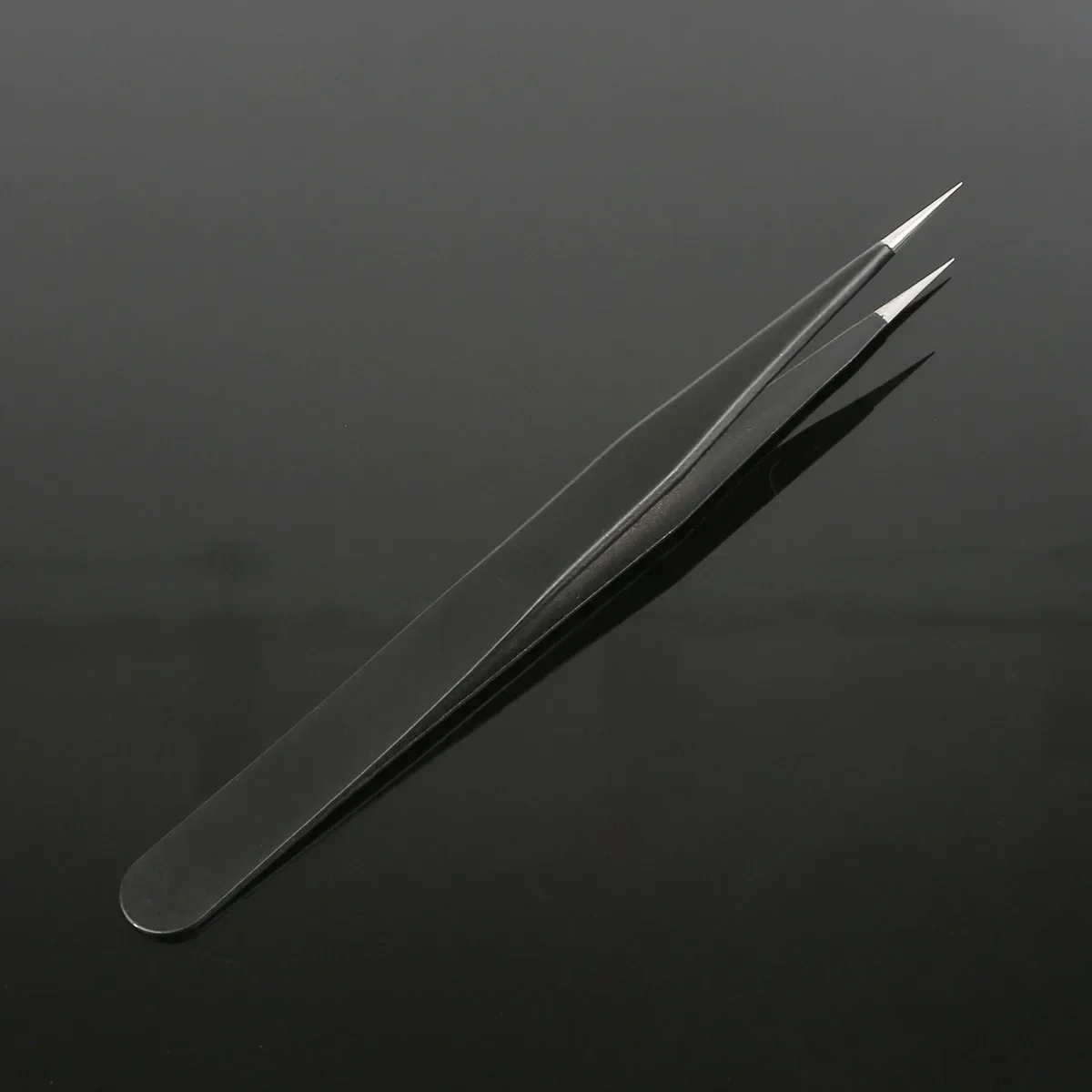 ファッションネイルアートDIY、1個ストレートエルボアクリルジェルピッキングツール、ラインストーン宝石装飾、黒まつげピンセット、1.0MM