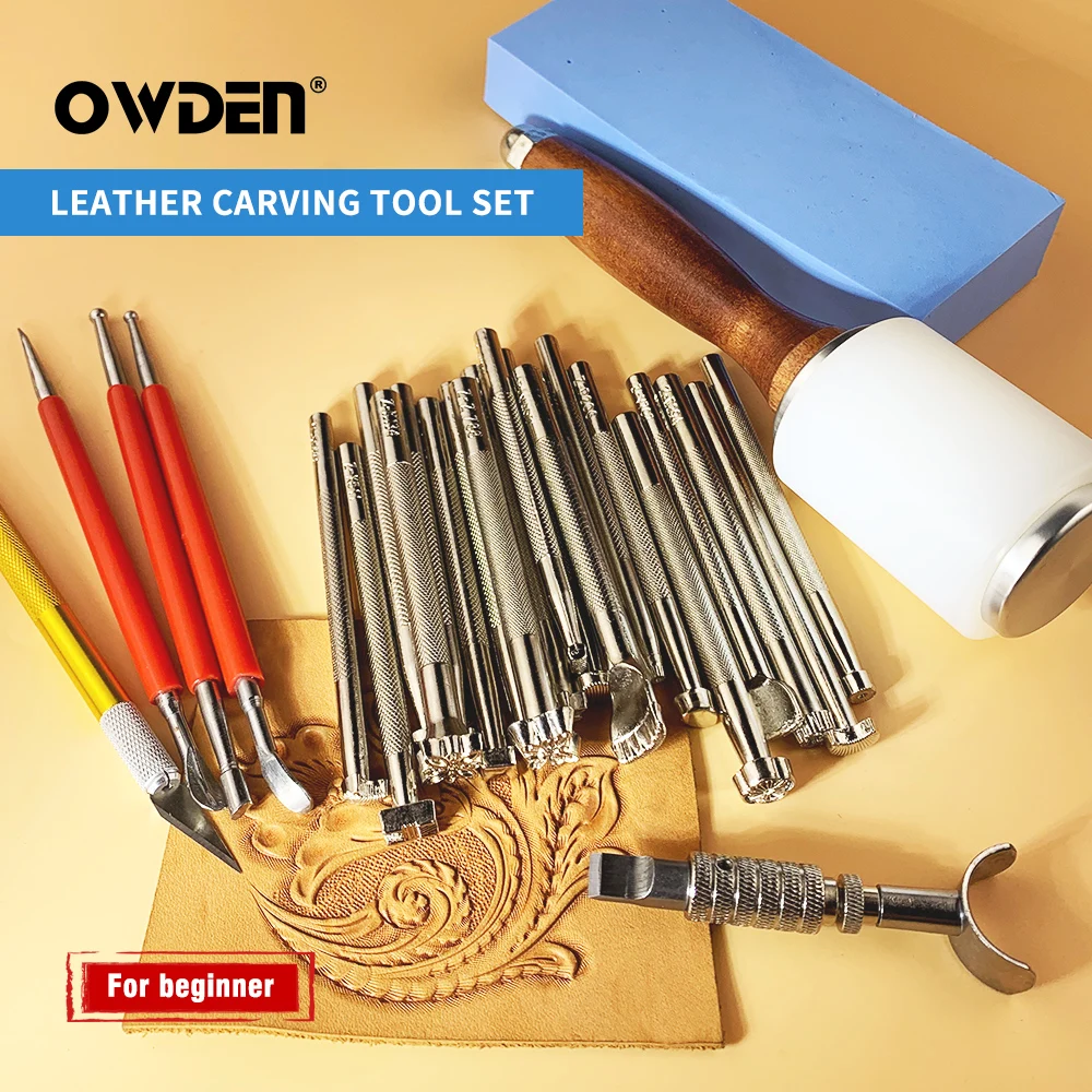 OWDEN Leather Carving Tool Set Hand Sewing Stitching Punch Carving Work Leathercraft Accessories