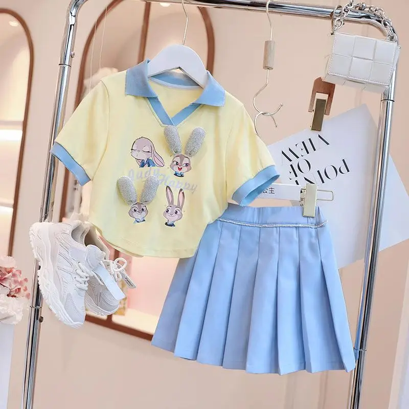 Retail New 2023 Teenage Cartoon Casual Suits,  Baby Girls  Fashion Summer  2 Piece Sets,  Top+ Pants or Skirts     4-12 T