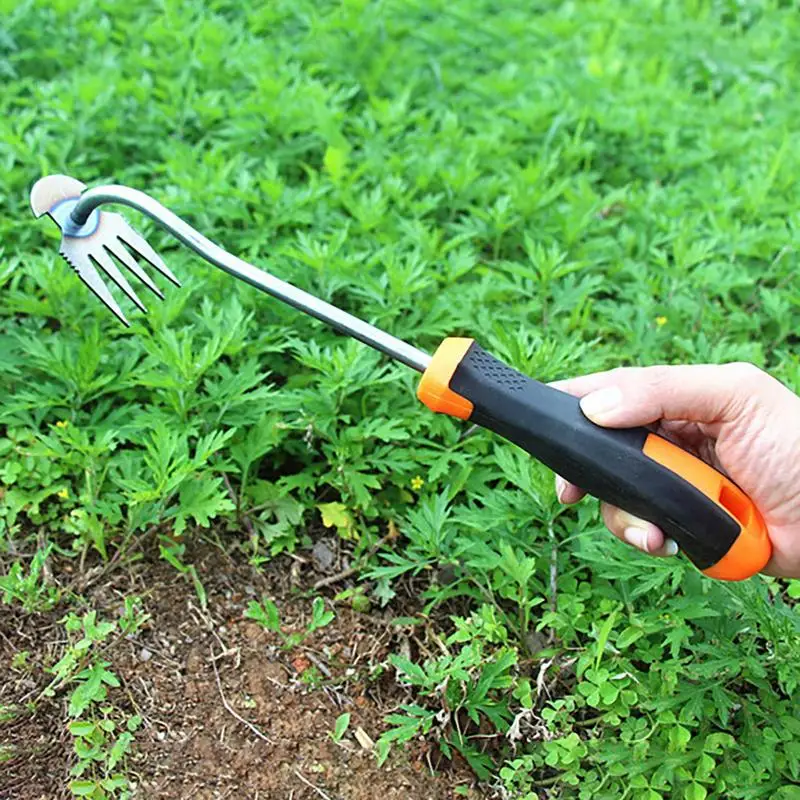 Garden Rake Manual WSeed Grass Rooting Tool Puller Shovel 4 Teeth Weeding Removal Hand Gardening Loose Soil Tool Weeder
