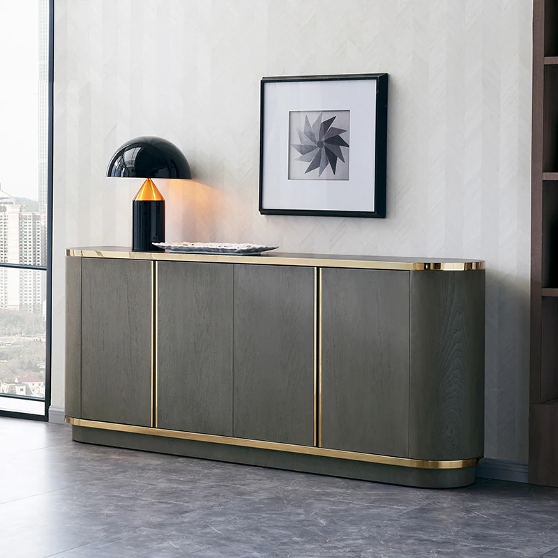 

Italian light luxury dining side cabinet rounded corner rock slab countertop dining side cabinet Hong Kong style living room