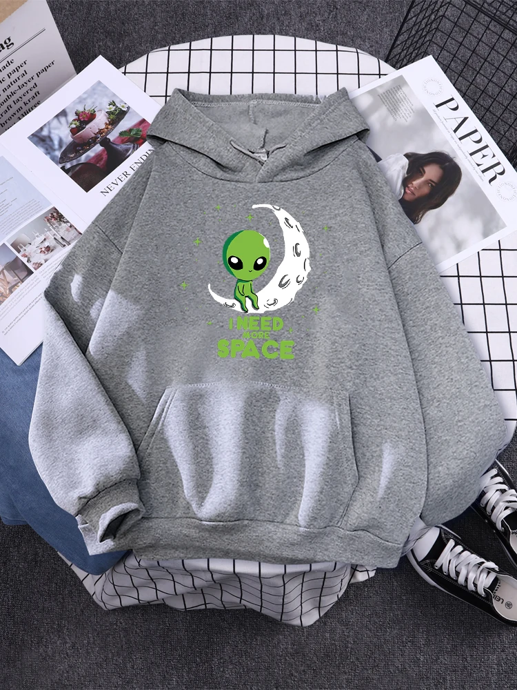 

I Need More Space Green Alien Hooded For Women Personality Cartoons Hoodie Casual Fleece Pullovers Hip Hop Trendy Female Hoody