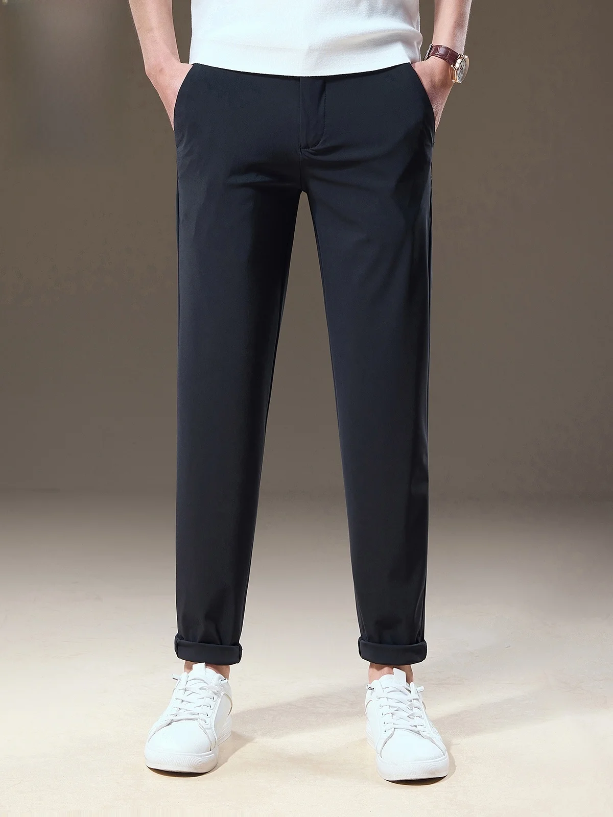 

Men's Casual Pants Summer Thin Ice Silk Loose Fit Faionable Long Trousers Youthful Straight Leg Anti-Wrinkle