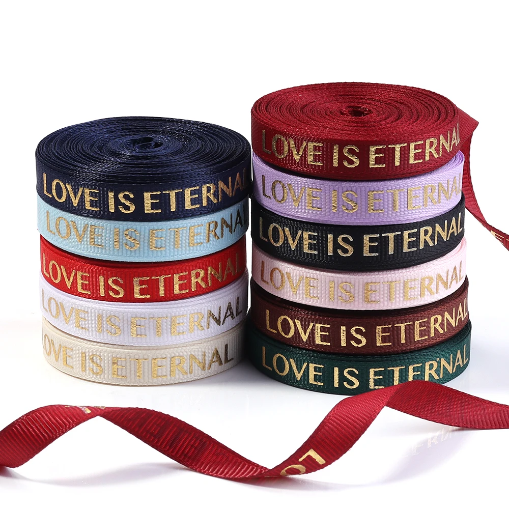 

10 ярдов/лот, 1 см, красочная лента из полиэстера с принтом, лента LOVE IS ETERNAL для романтической подарочной упаковки ручной работы, свадебное украшение