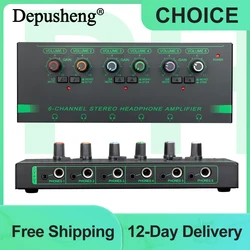 Mini Headphone Amplifier Depusheng New 4/6Channels Ultra-Compact Stereo Audio Amplifier With Power Adapter 10MHz Earphone Amp