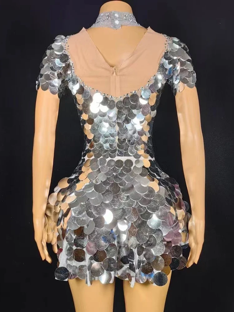 Vestido acampanado elástico plateado con lentejuelas y diamantes de imitación, ropa de mujer personalizada, alta calidad, nueva moda, 2024