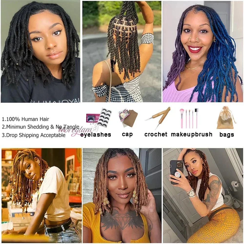 ملحقات Dreadlock شعر بشري للرجال/النساء ضفائر كروشيه شعر عضوي ملحقات Dread Loc 40 قطعة شعر كروشيه أقفال صناعية