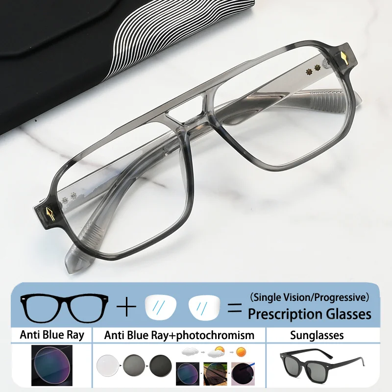 

Brand Double Beam Retro Square Reading Glasses Men Myopia Optical Prescription Presbyopia Anti Blue Light Astigmatism Eyewear
